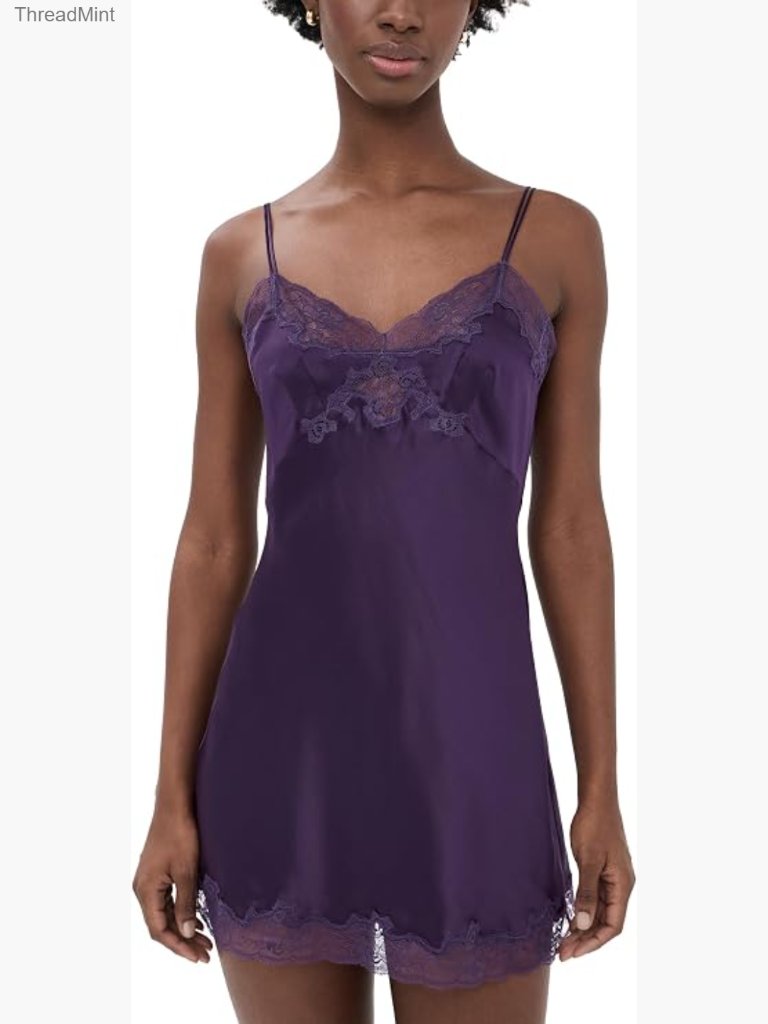 Silk Charmeuse Mini Slip Dress With Lace Trim - Lightweight